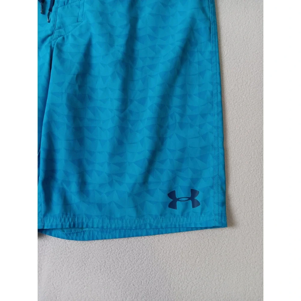 Under Armour Mens Blue Geometric HeatGear Board Shorts Swim Trunks Size 32